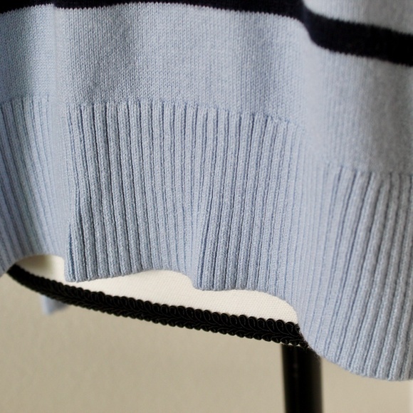 Light Blue Striped Relaxed Fit V-Neck Sweater - Picture 2 of 8